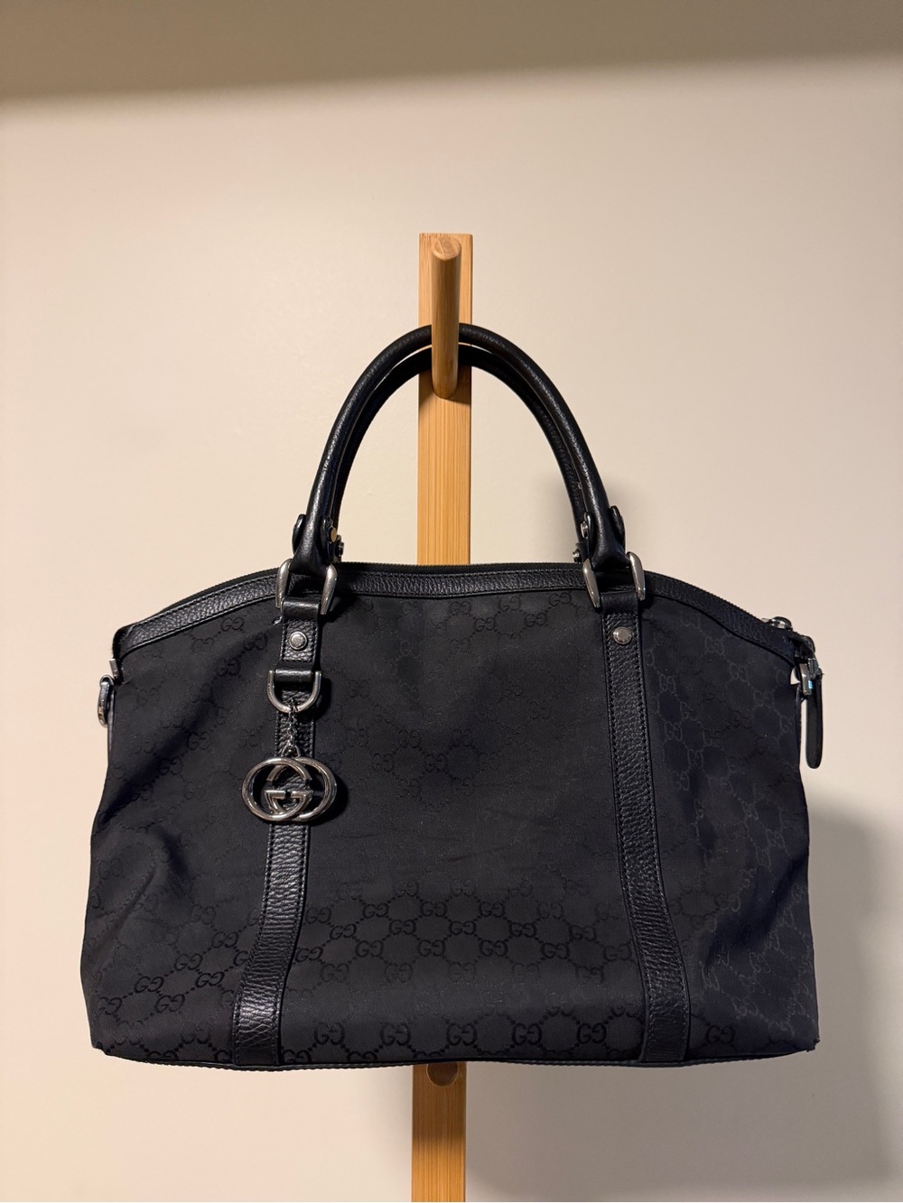 Gucci Black Large Monogrom GG Canvas Handbag authentic